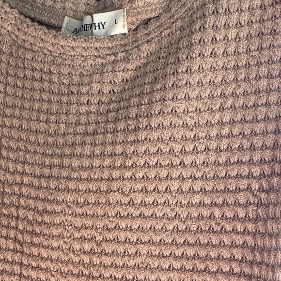 Cozy Tan and Red Waffle Knit Sweatshirt - Picture 3 of 4